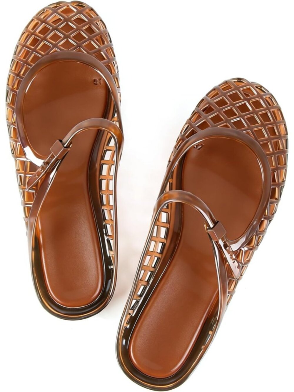 Women’s Brown Clear Jelly Closed Toe Slingback Flats Lightweight Casual Sandals